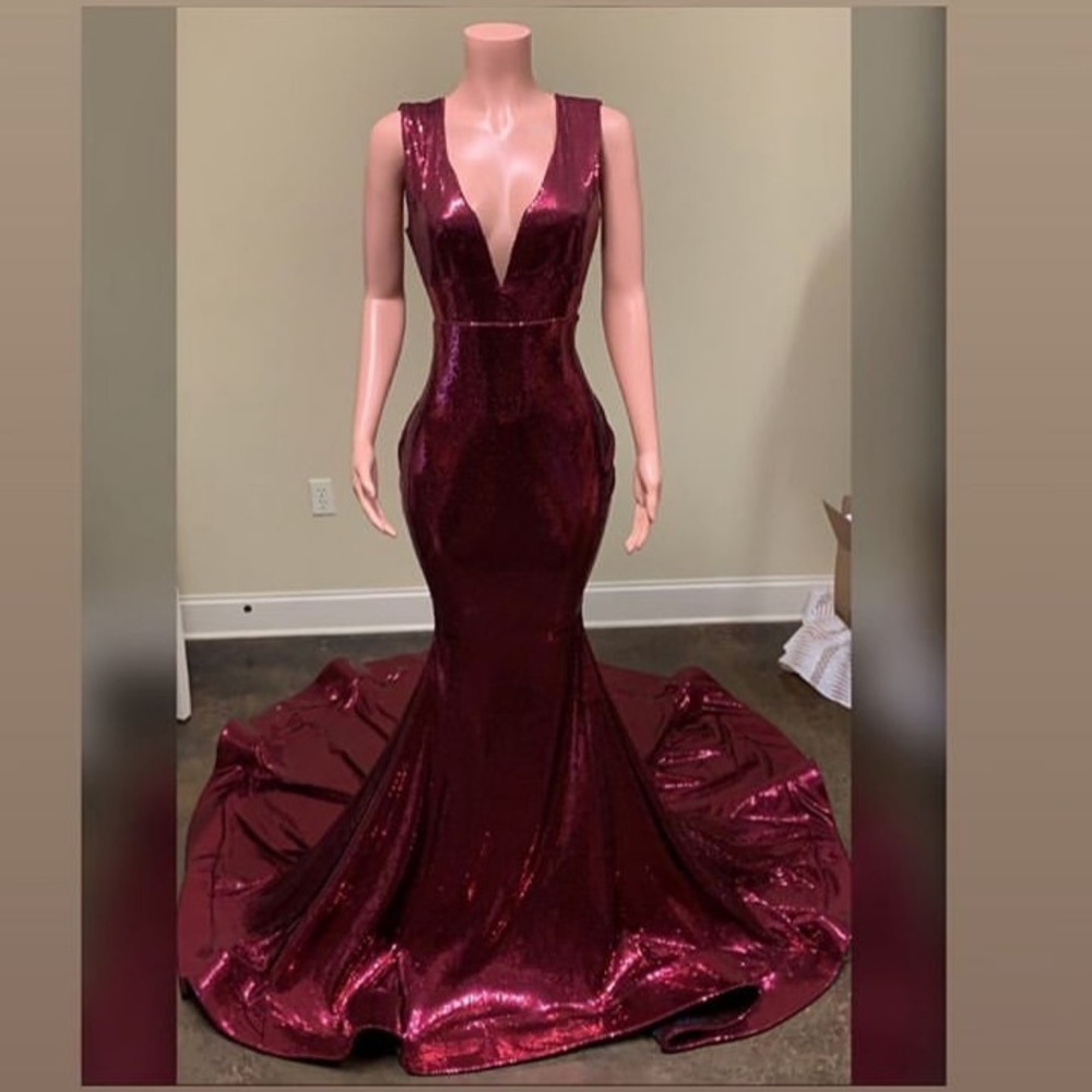 Burgundy Sequin Prom Dress
